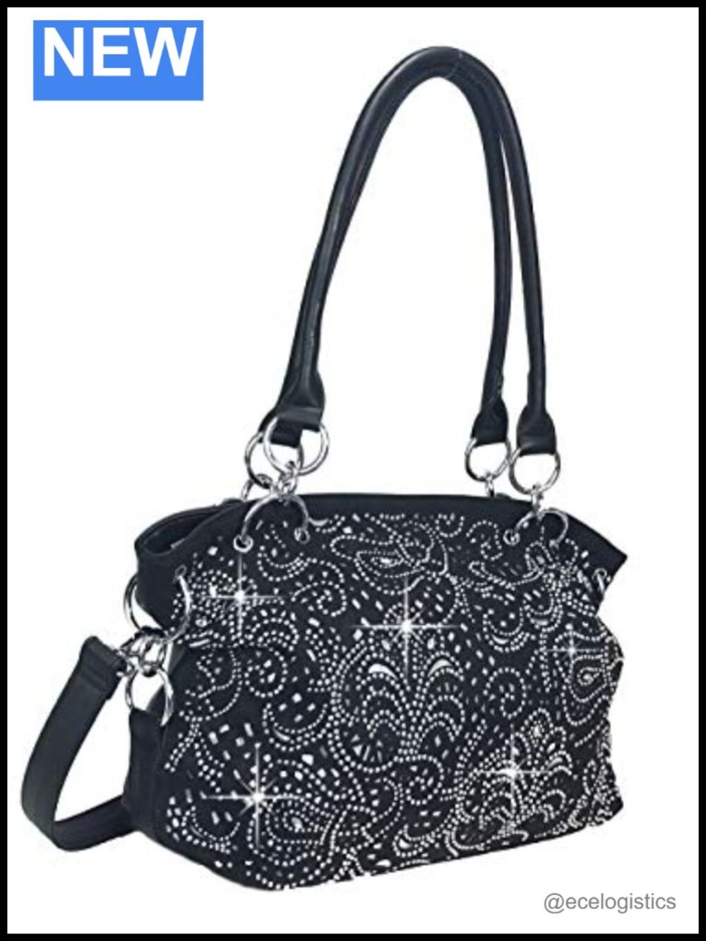 Laser Cut Bling Double Handle Purse Faux Leather Hobo Bag